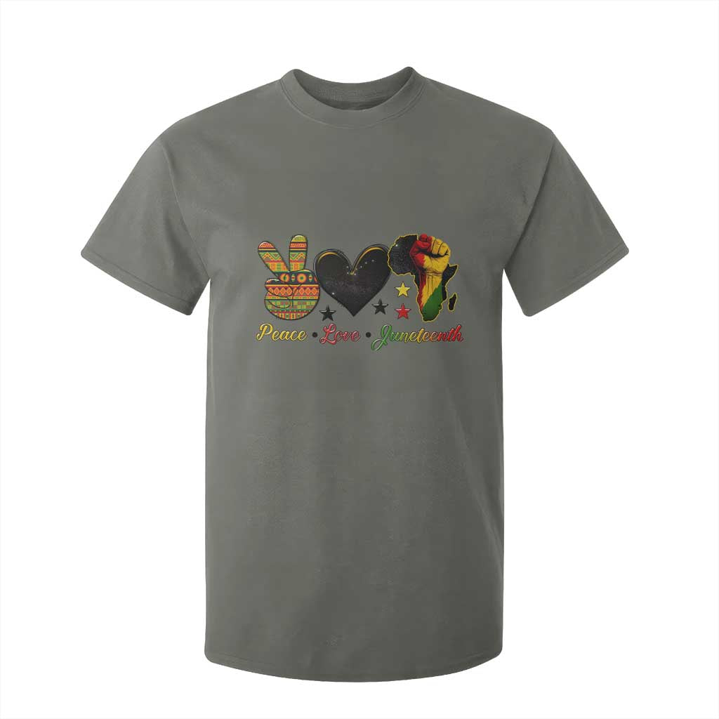 Peace Love Juneteenth T Shirt For Kid 1865 Heart Kente Peace Sign Africa Fist - African Pride