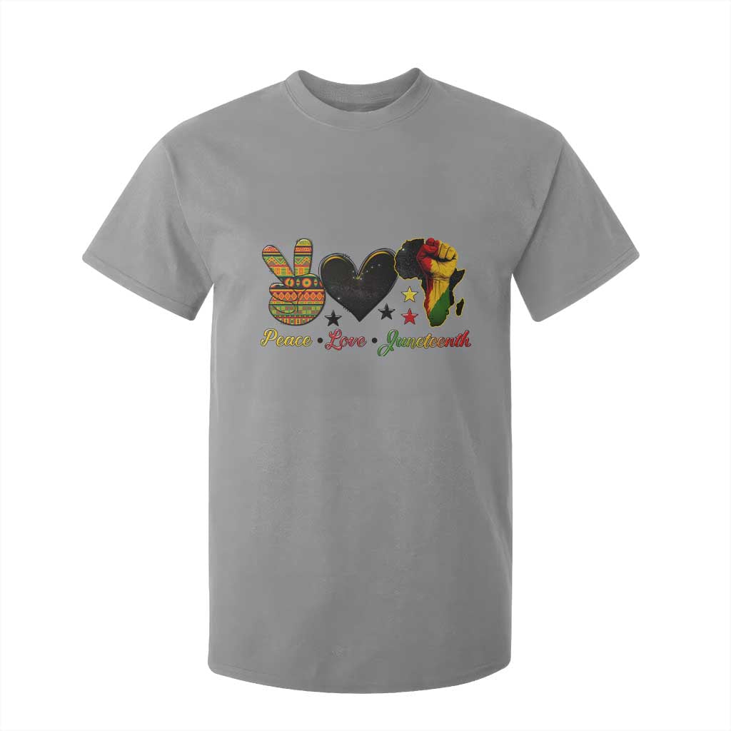 Peace Love Juneteenth T Shirt For Kid 1865 Heart Kente Peace Sign Africa Fist - African Pride