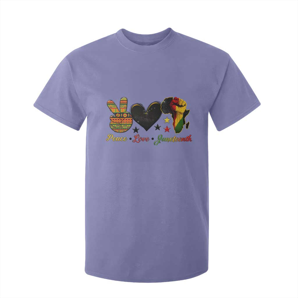 Peace Love Juneteenth T Shirt For Kid 1865 Heart Kente Peace Sign Africa Fist - African Pride