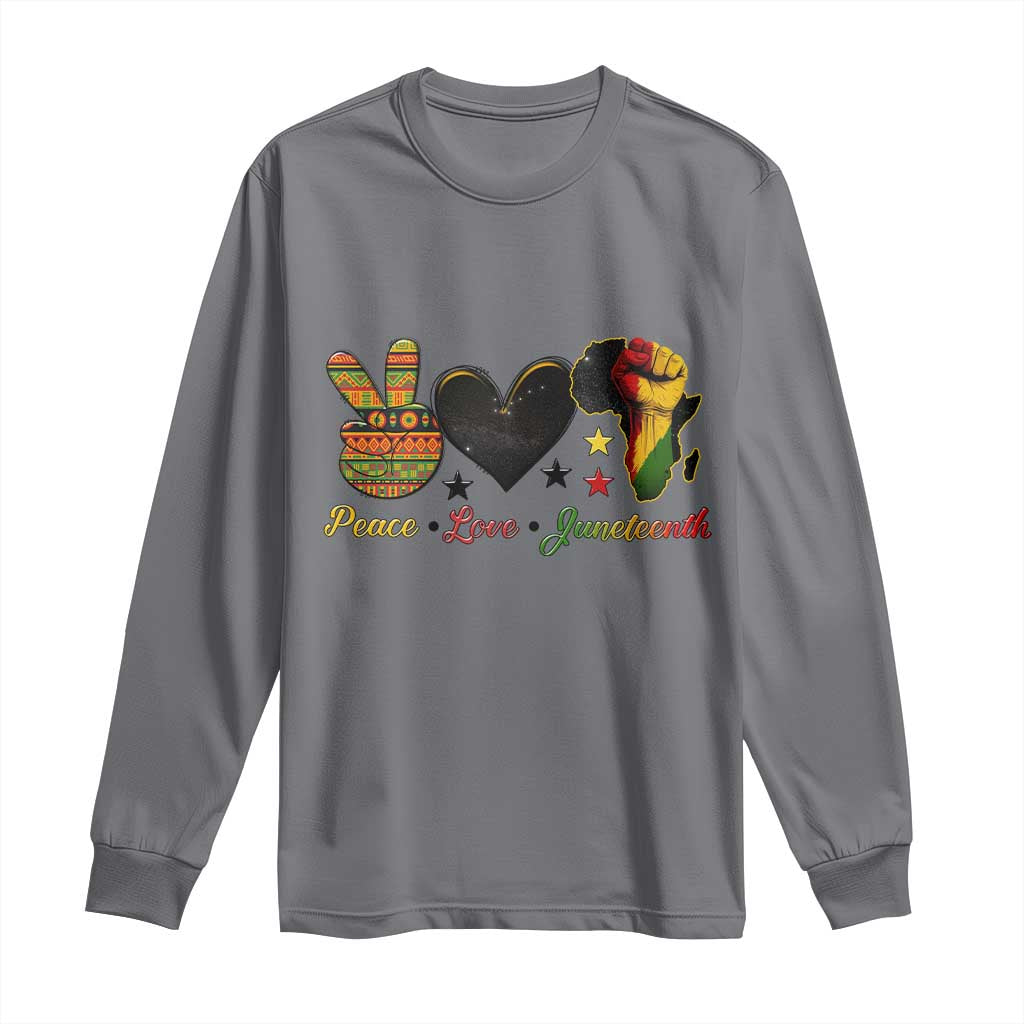 Peace Love Juneteenth Long Sleeve Shirt 1865 Heart Kente Peace Sign Africa Fist - African Pride