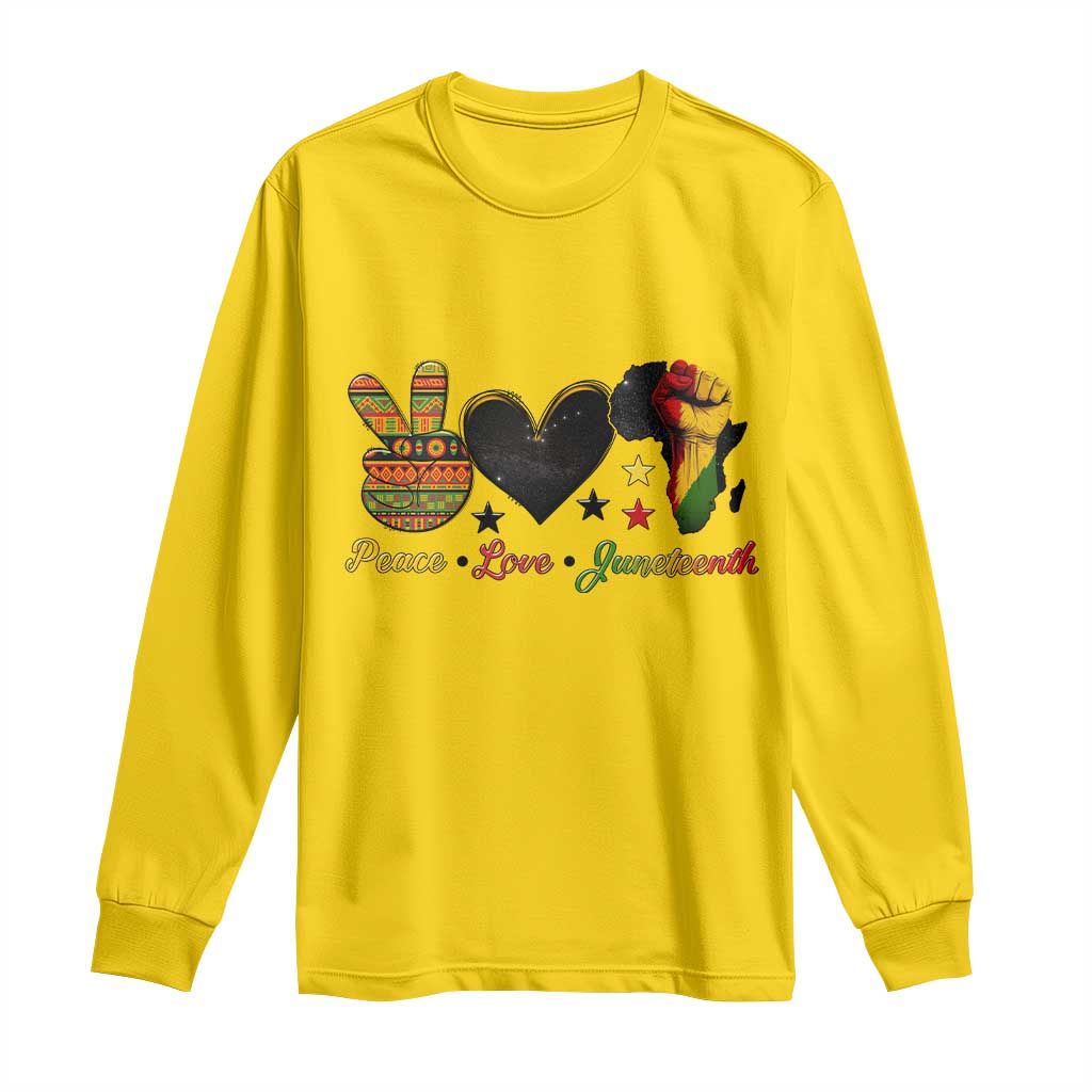 Peace Love Juneteenth Long Sleeve Shirt 1865 Heart Kente Peace Sign Africa Fist - African Pride