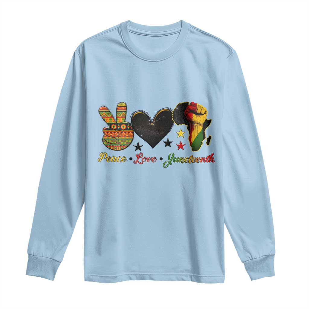 Peace Love Juneteenth Long Sleeve Shirt 1865 Heart Kente Peace Sign Africa Fist - African Pride