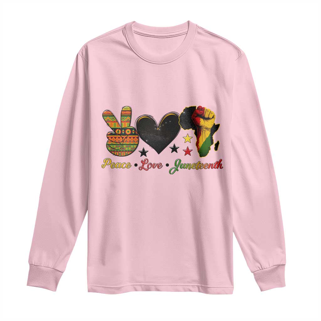 Peace Love Juneteenth Long Sleeve Shirt 1865 Heart Kente Peace Sign Africa Fist - African Pride
