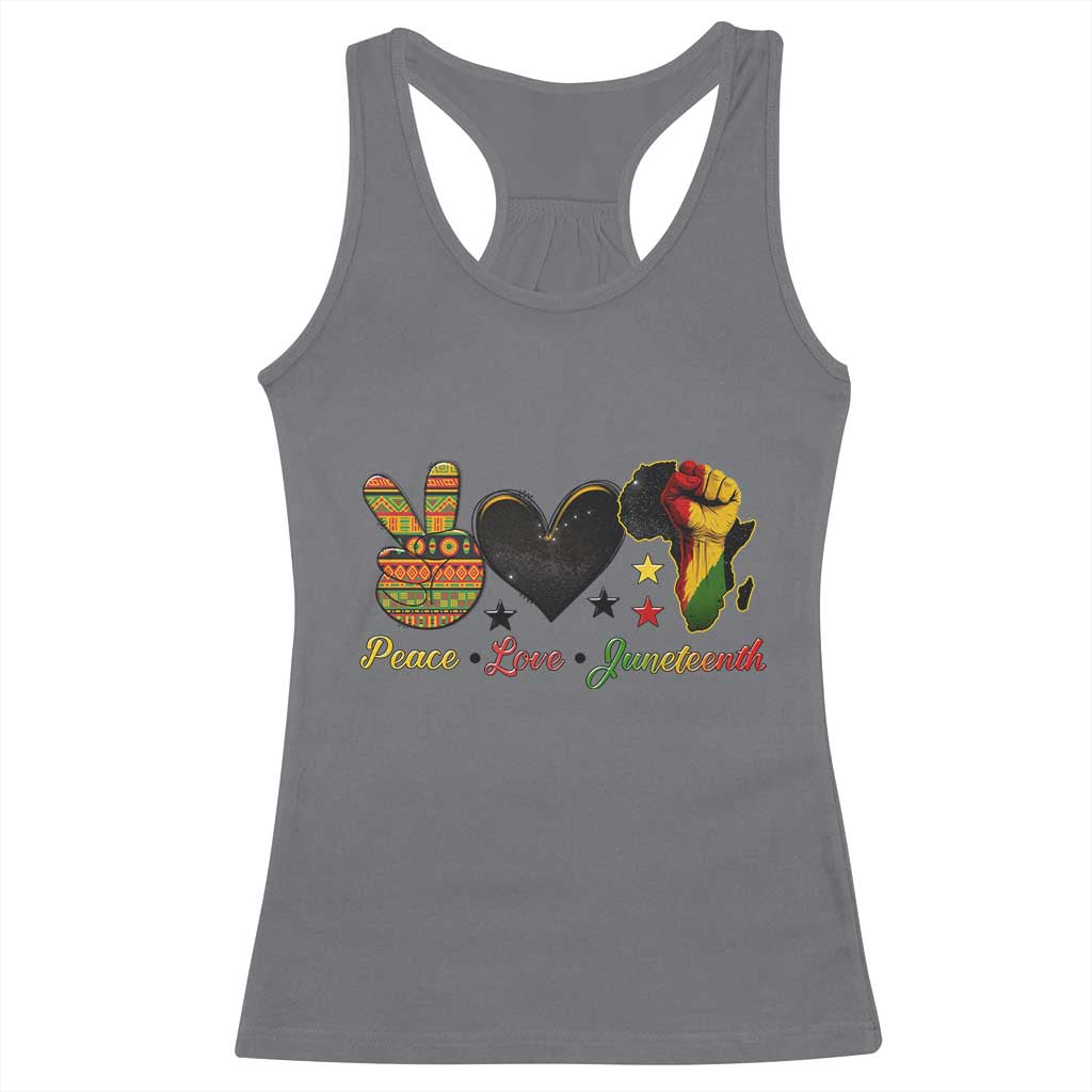 Peace Love Juneteenth Racerback Tank Top 1865 Heart Kente Peace Sign Africa Fist - African Pride