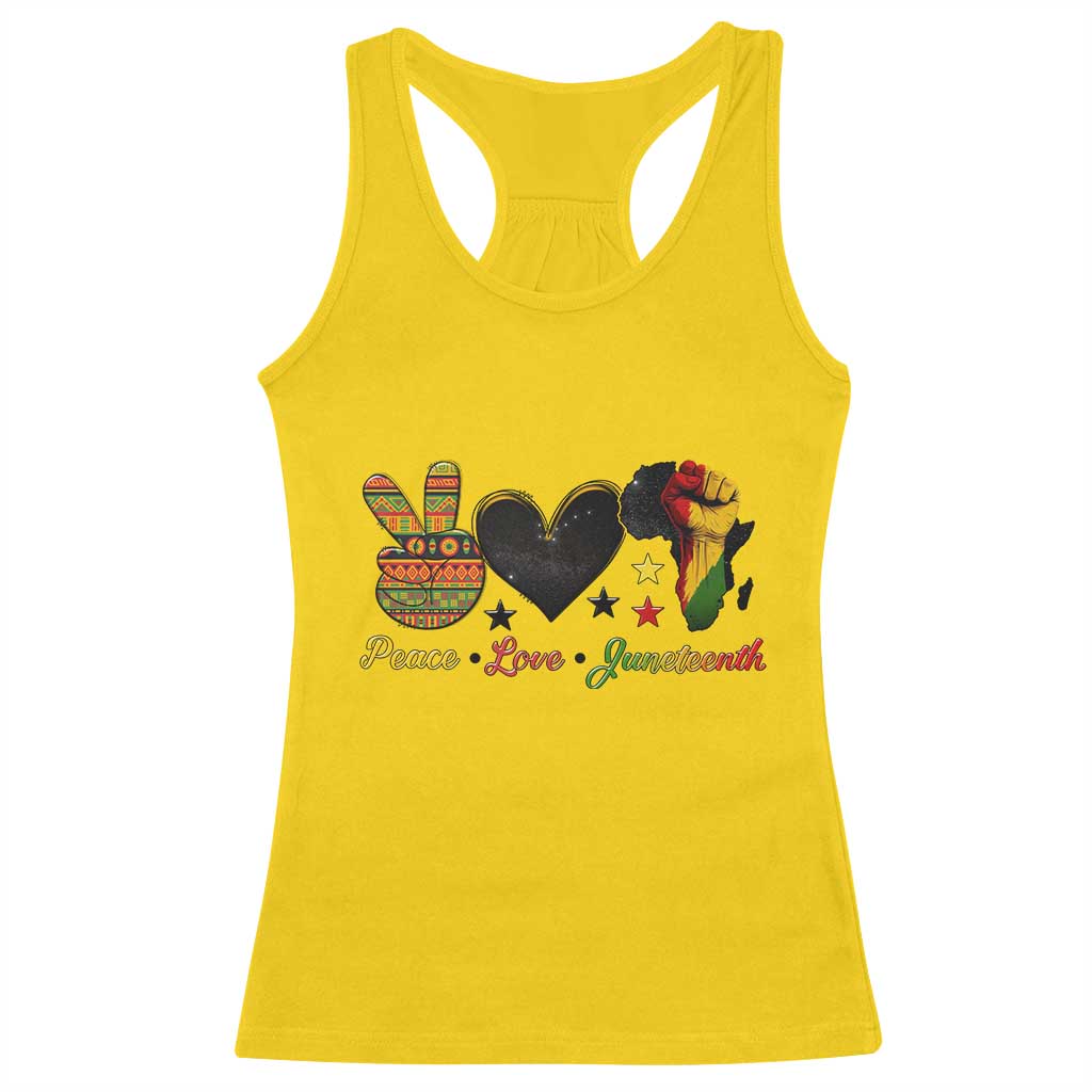 Peace Love Juneteenth Racerback Tank Top 1865 Heart Kente Peace Sign Africa Fist - African Pride