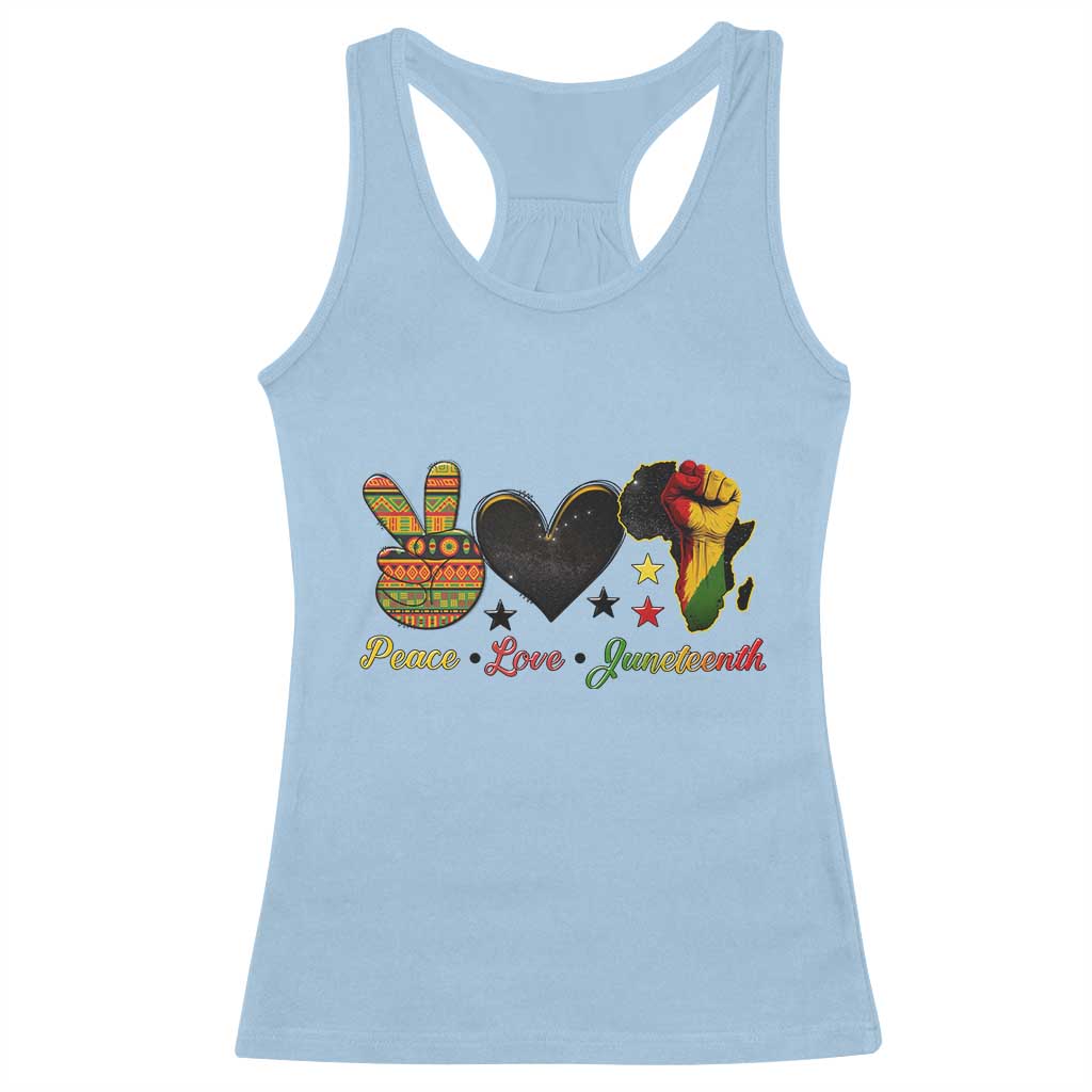 Peace Love Juneteenth Racerback Tank Top 1865 Heart Kente Peace Sign Africa Fist - African Pride