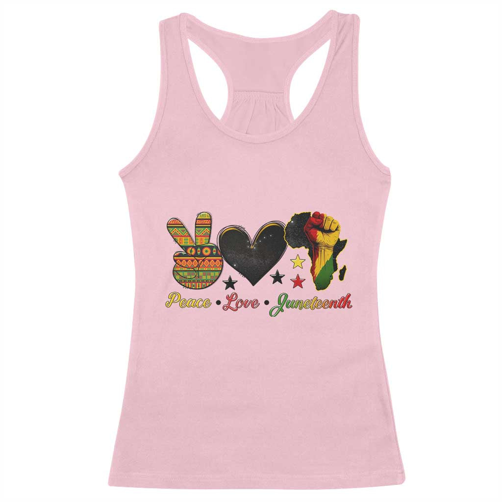 Peace Love Juneteenth Racerback Tank Top 1865 Heart Kente Peace Sign Africa Fist - African Pride