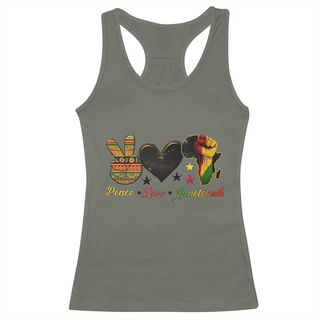 Peace Love Juneteenth Racerback Tank Top 1865 Heart Kente Peace Sign Africa Fist - African Pride