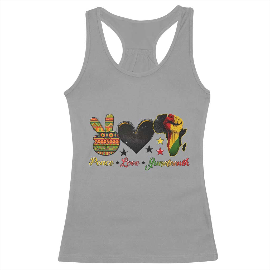 Peace Love Juneteenth Racerback Tank Top 1865 Heart Kente Peace Sign Africa Fist - African Pride