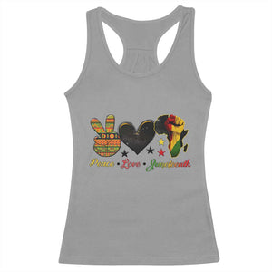 Peace Love Juneteenth Racerback Tank Top 1865 Heart Kente Peace Sign Africa Fist - African Pride