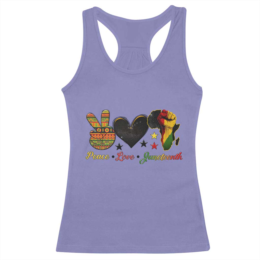 Peace Love Juneteenth Racerback Tank Top 1865 Heart Kente Peace Sign Africa Fist - African Pride