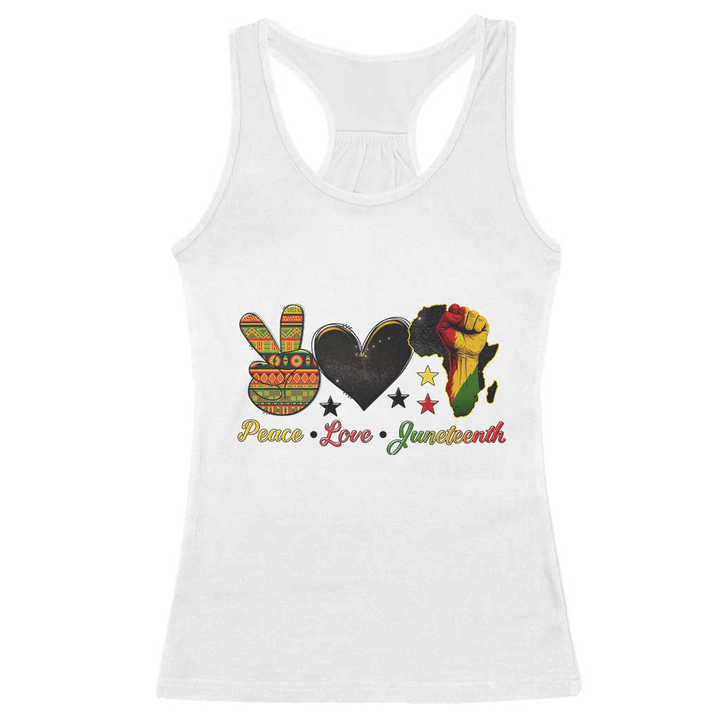 Peace Love Juneteenth Racerback Tank Top 1865 Heart Kente Peace Sign Africa Fist - African Pride