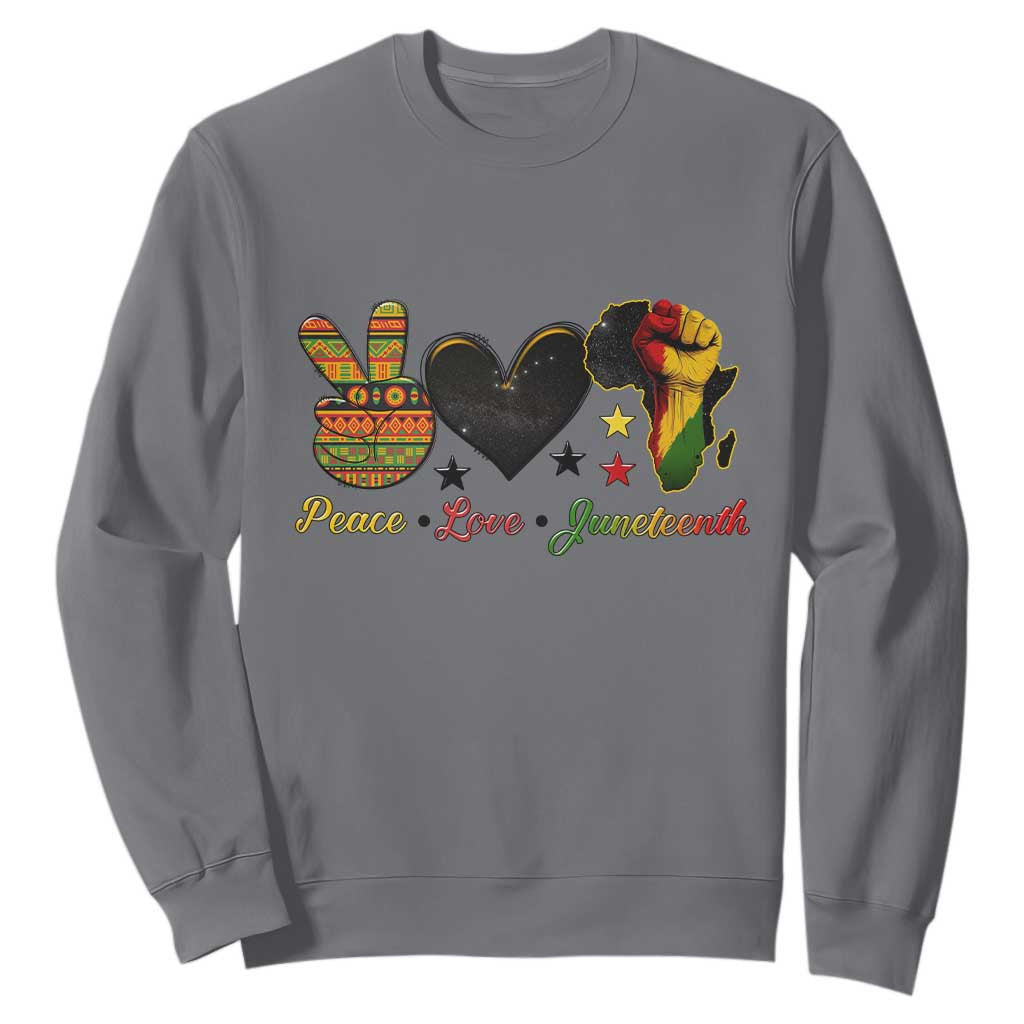 Peace Love Juneteenth Sweatshirt 1865 Heart Kente Peace Sign Africa Fist - African Pride
