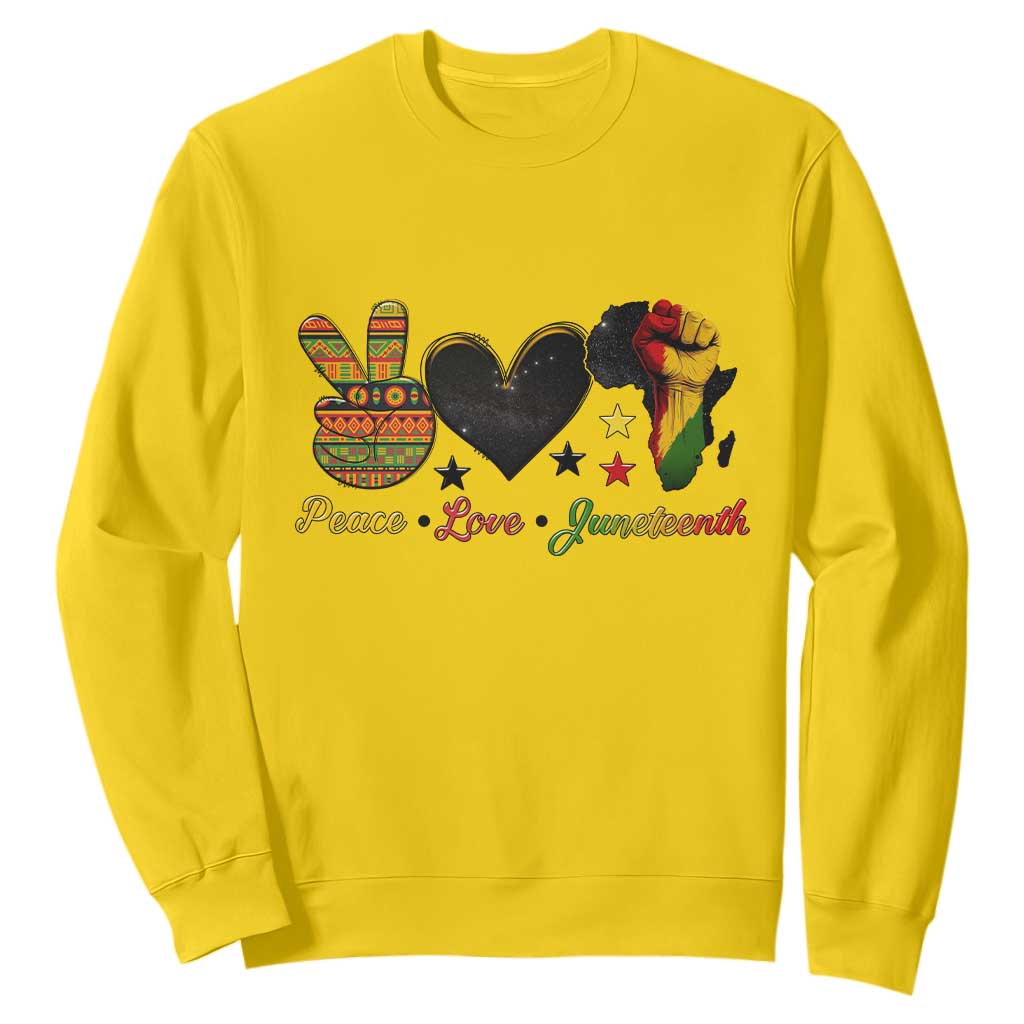 Peace Love Juneteenth Sweatshirt 1865 Heart Kente Peace Sign Africa Fist - African Pride