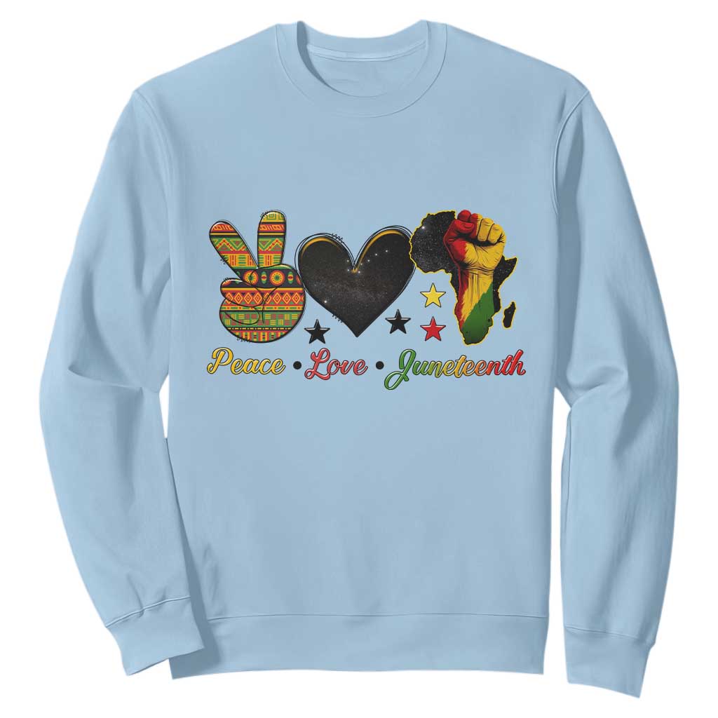 Peace Love Juneteenth Sweatshirt 1865 Heart Kente Peace Sign Africa Fist - African Pride
