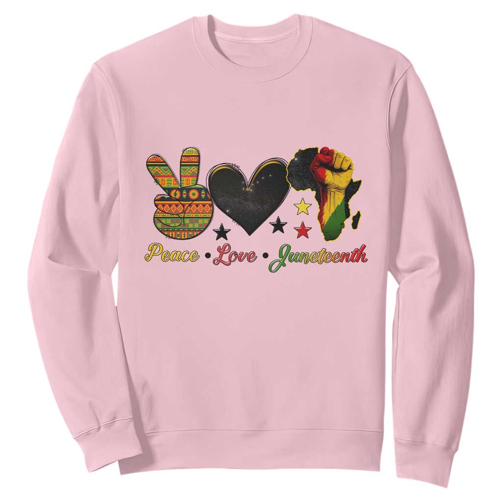 Peace Love Juneteenth Sweatshirt 1865 Heart Kente Peace Sign Africa Fist - African Pride
