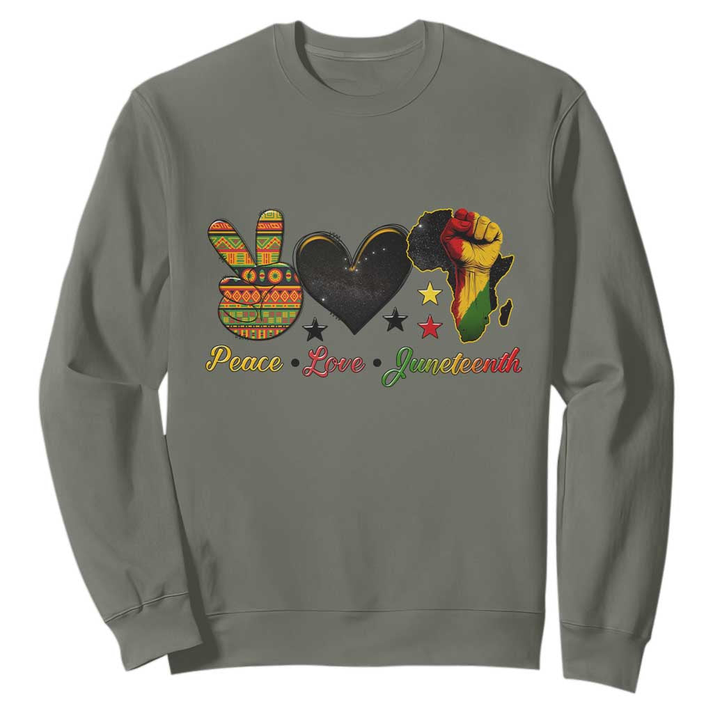 Peace Love Juneteenth Sweatshirt 1865 Heart Kente Peace Sign Africa Fist - African Pride