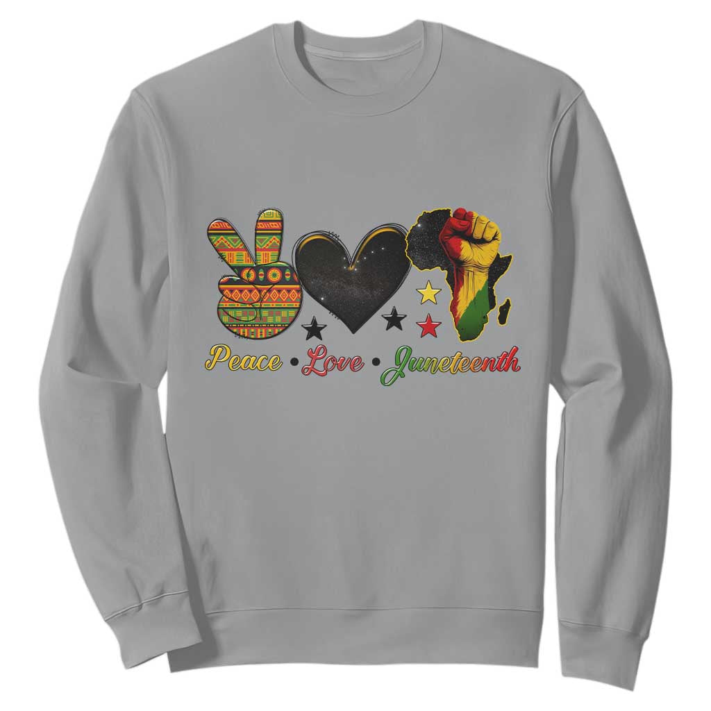 Peace Love Juneteenth Sweatshirt 1865 Heart Kente Peace Sign Africa Fist - African Pride