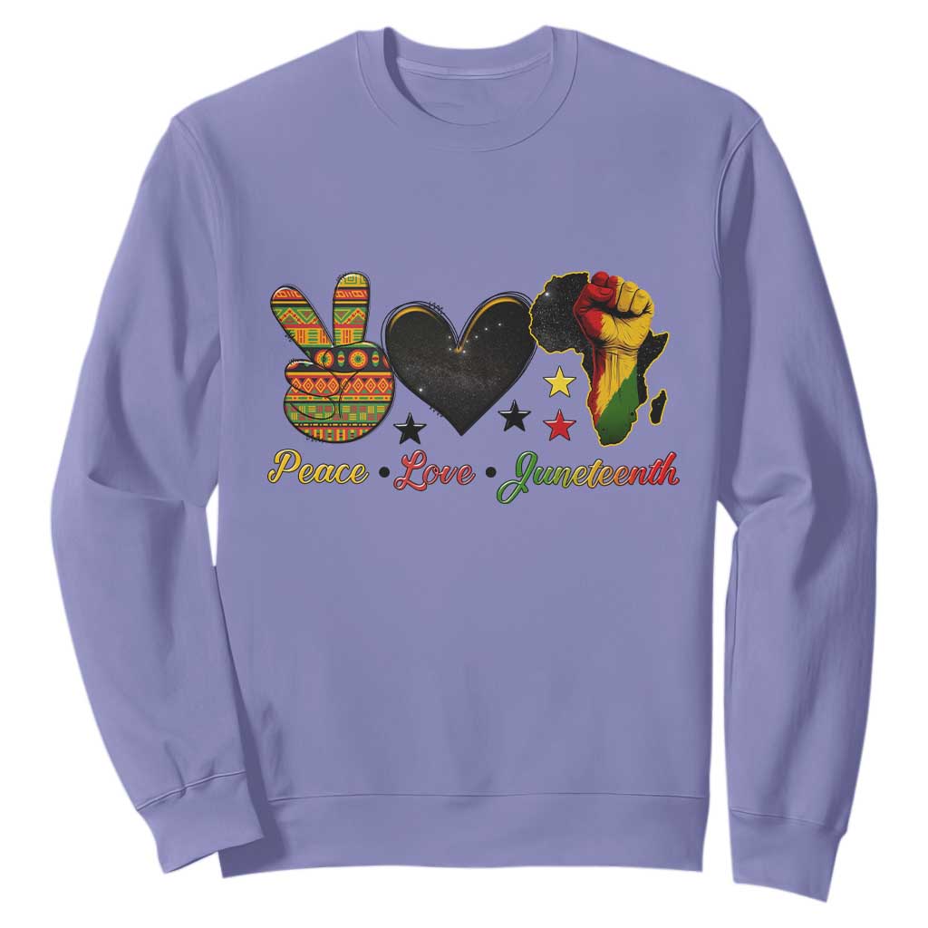 Peace Love Juneteenth Sweatshirt 1865 Heart Kente Peace Sign Africa Fist - African Pride