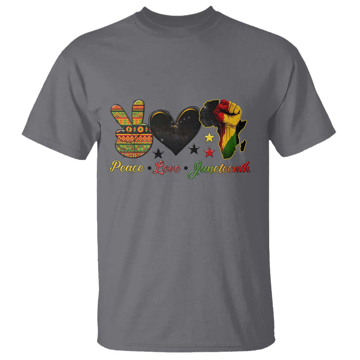 Peace Love Juneteenth T Shirt 1865 Heart Kente Peace Sign Africa Fist - African Pride
