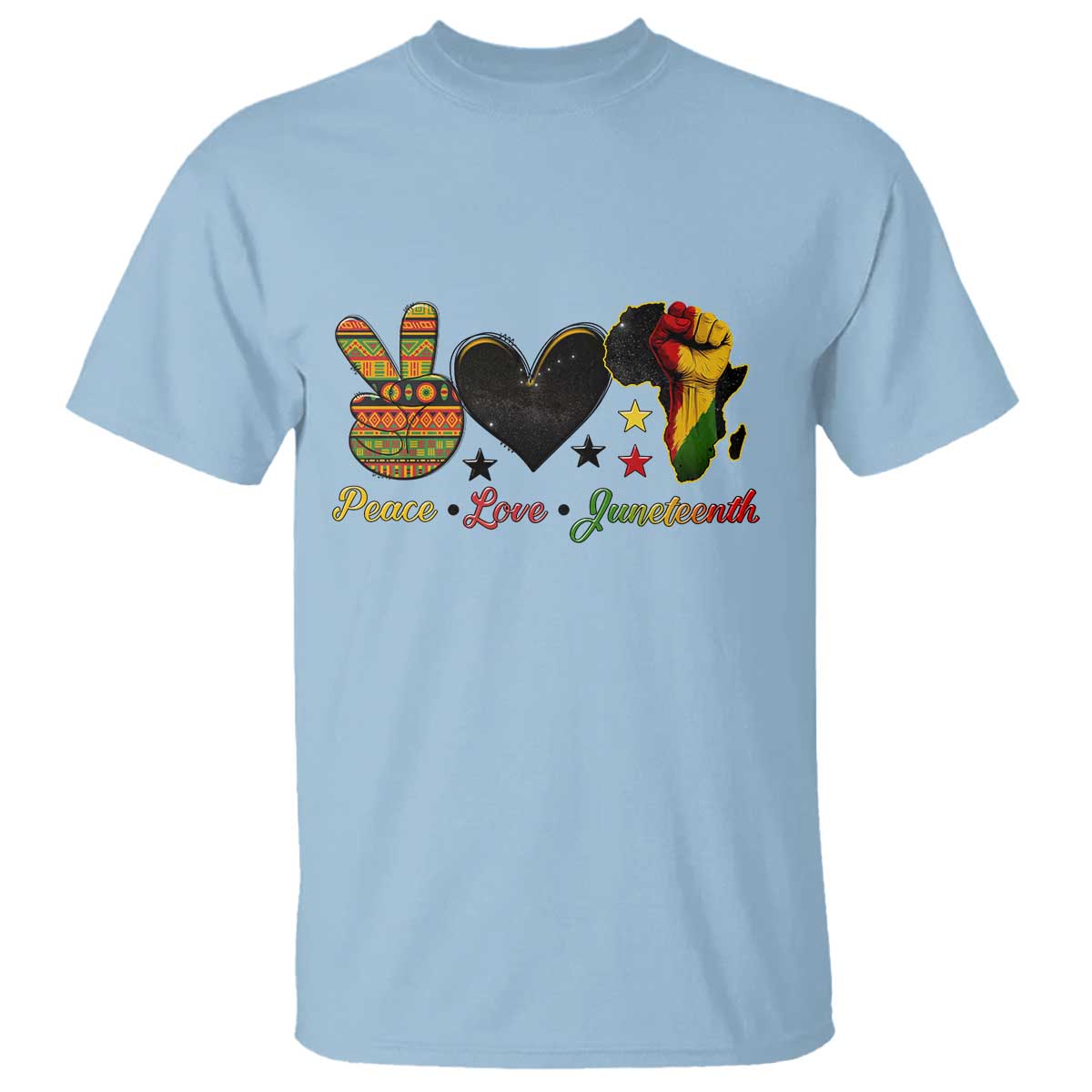Peace Love Juneteenth T Shirt 1865 Heart Kente Peace Sign Africa Fist - African Pride