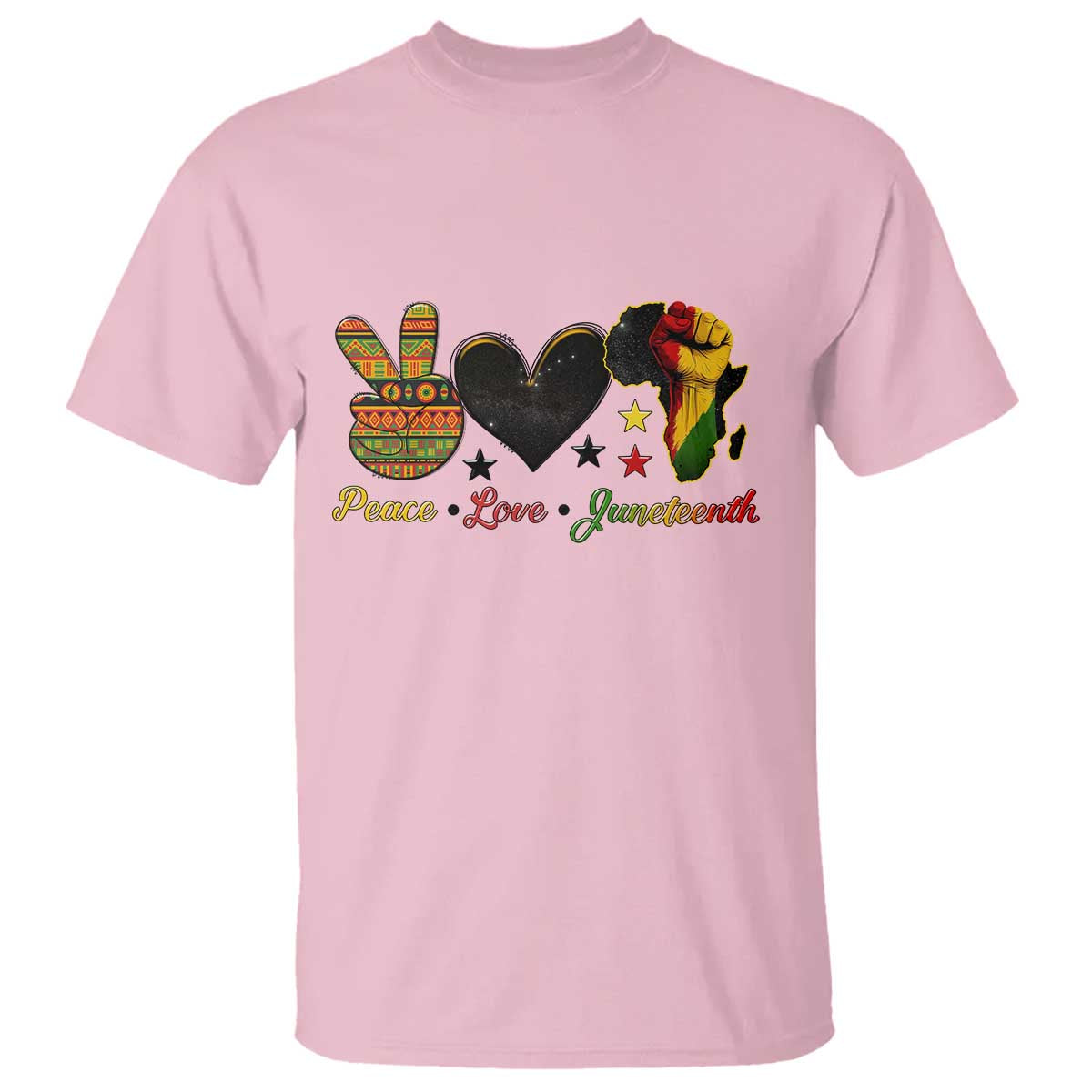 Peace Love Juneteenth T Shirt 1865 Heart Kente Peace Sign Africa Fist - African Pride