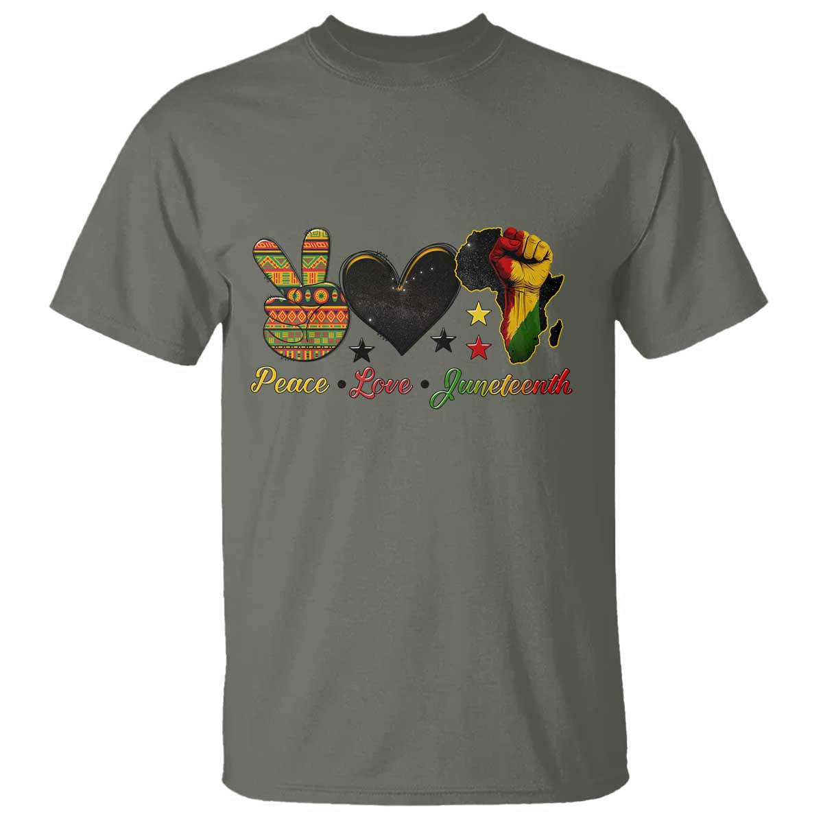 Peace Love Juneteenth T Shirt 1865 Heart Kente Peace Sign Africa Fist - African Pride