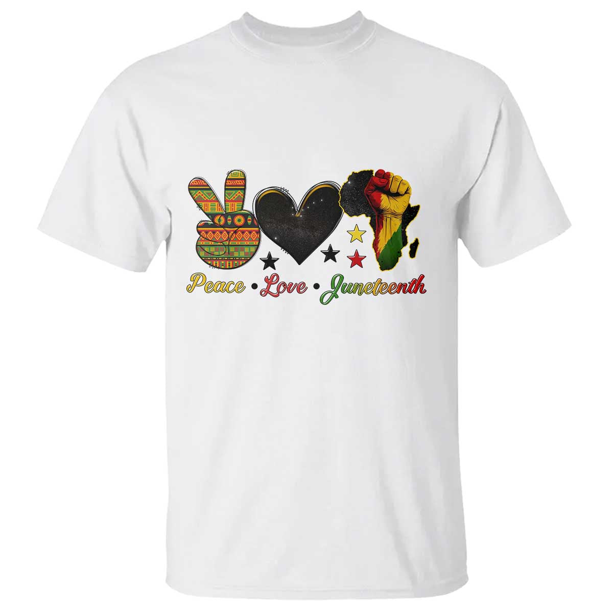 Peace Love Juneteenth T Shirt 1865 Heart Kente Peace Sign Africa Fist - African Pride