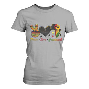 Peace Love Juneteenth T Shirt For Women 1865 Heart Kente Peace Sign Africa Fist - African Pride