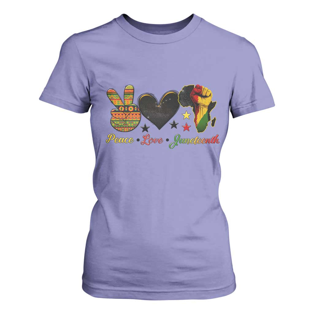 Peace Love Juneteenth T Shirt For Women 1865 Heart Kente Peace Sign Africa Fist - African Pride