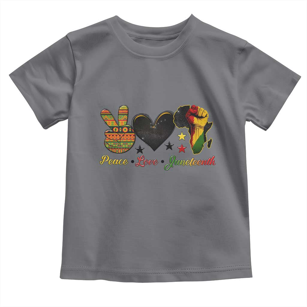Peace Love Juneteenth Toddler T Shirt 1865 Heart Kente Peace Sign Africa Fist - African Pride