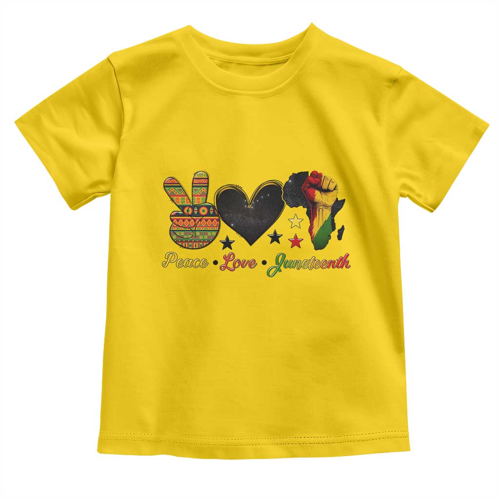 Peace Love Juneteenth Toddler T Shirt 1865 Heart Kente Peace Sign Africa Fist - African Pride