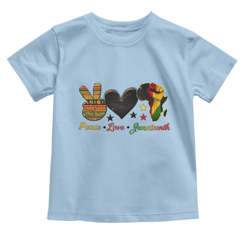 Peace Love Juneteenth Toddler T Shirt 1865 Heart Kente Peace Sign Africa Fist - African Pride