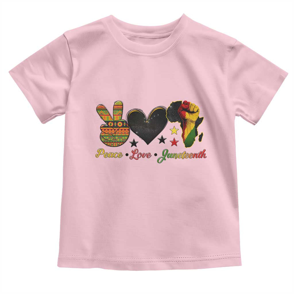 Peace Love Juneteenth Toddler T Shirt 1865 Heart Kente Peace Sign Africa Fist - African Pride
