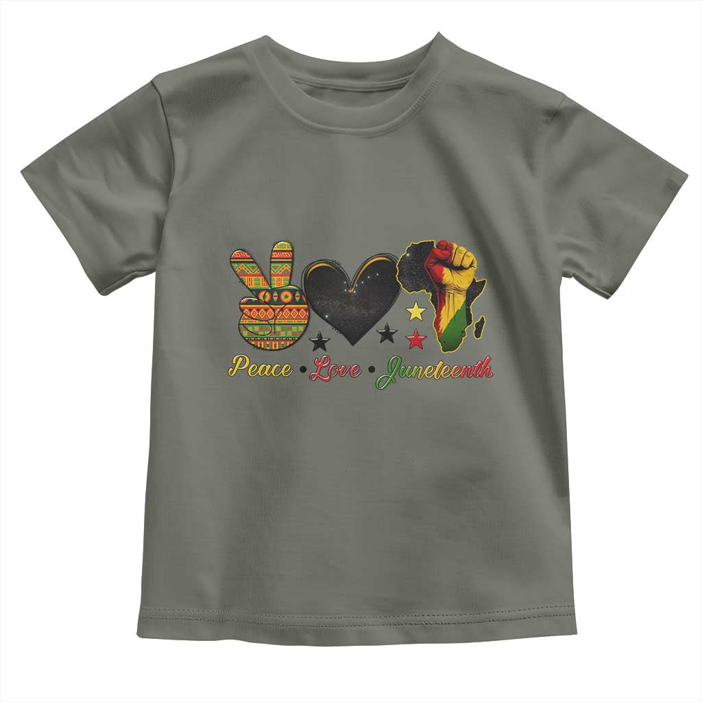 Peace Love Juneteenth Toddler T Shirt 1865 Heart Kente Peace Sign Africa Fist - African Pride