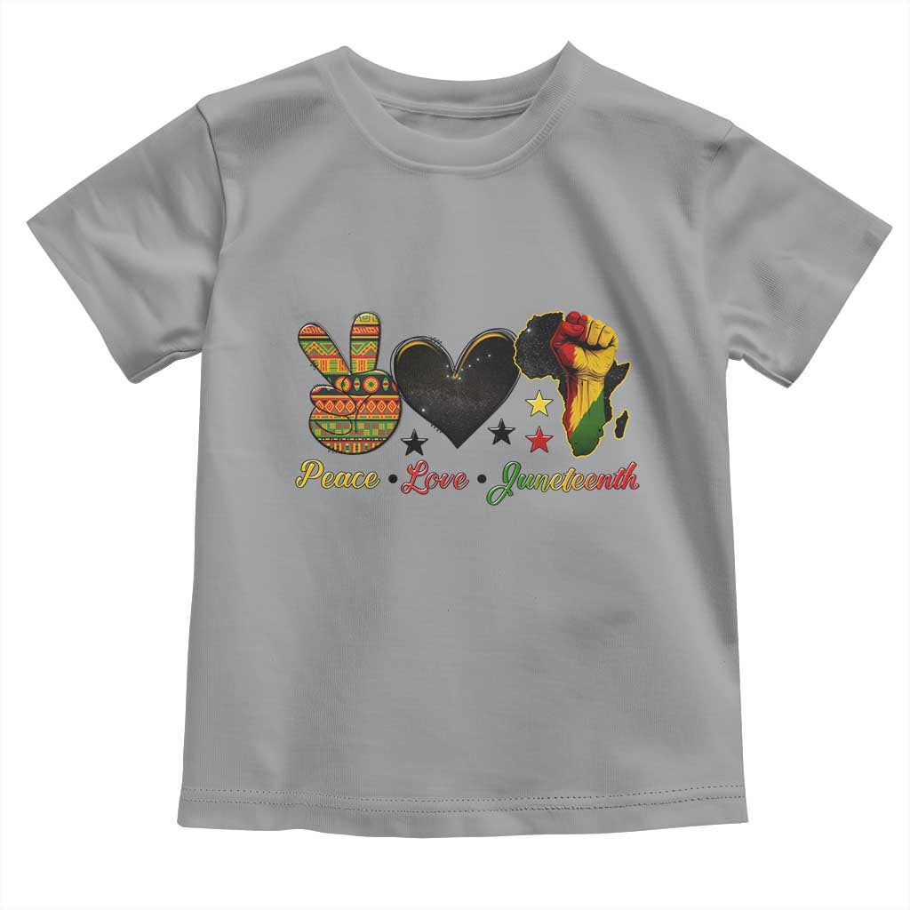 Peace Love Juneteenth Toddler T Shirt 1865 Heart Kente Peace Sign Africa Fist - African Pride