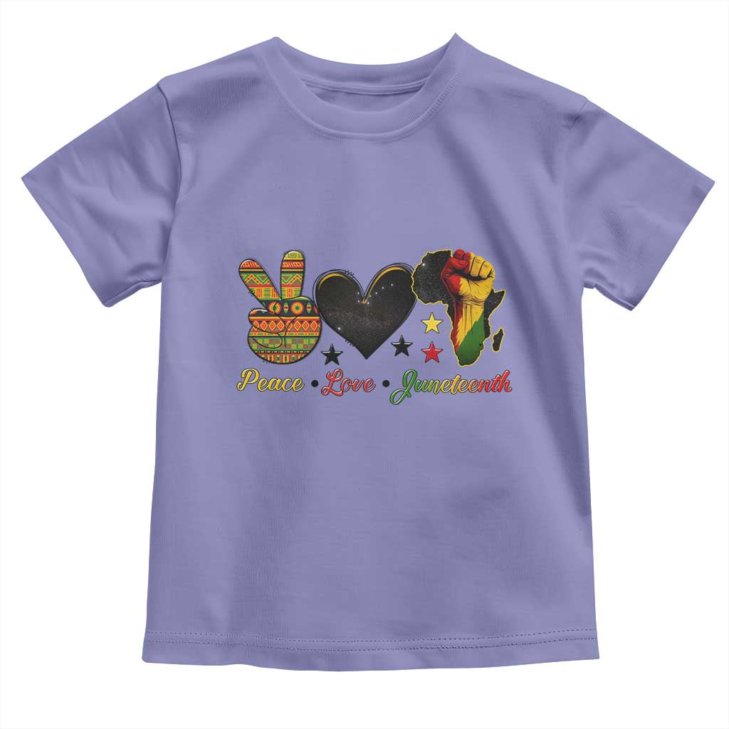 Peace Love Juneteenth Toddler T Shirt 1865 Heart Kente Peace Sign Africa Fist - African Pride