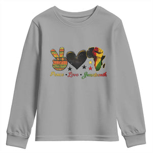 Peace Love Juneteenth Youth Sweatshirt 1865 Heart Kente Peace Sign Africa Fist - African Pride