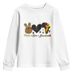 Peace Love Juneteenth Youth Sweatshirt 1865 Heart Kente Peace Sign Africa Fist - African Pride