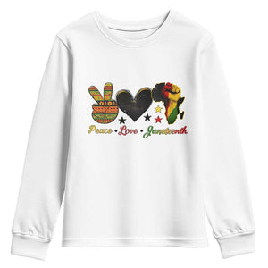 Peace Love Juneteenth Youth Sweatshirt 1865 Heart Kente Peace Sign Africa Fist - African Pride