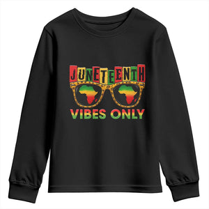 Juneteenth Vibes Only Youth Sweatshirt Afro Pride Sunglasses Black History Celebration - African Pride