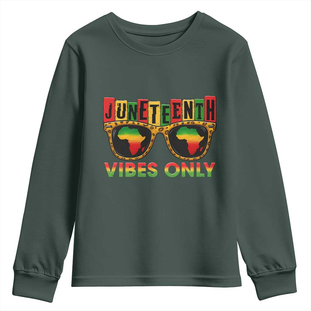 Juneteenth Vibes Only Youth Sweatshirt Afro Pride Sunglasses Black History Celebration - African Pride