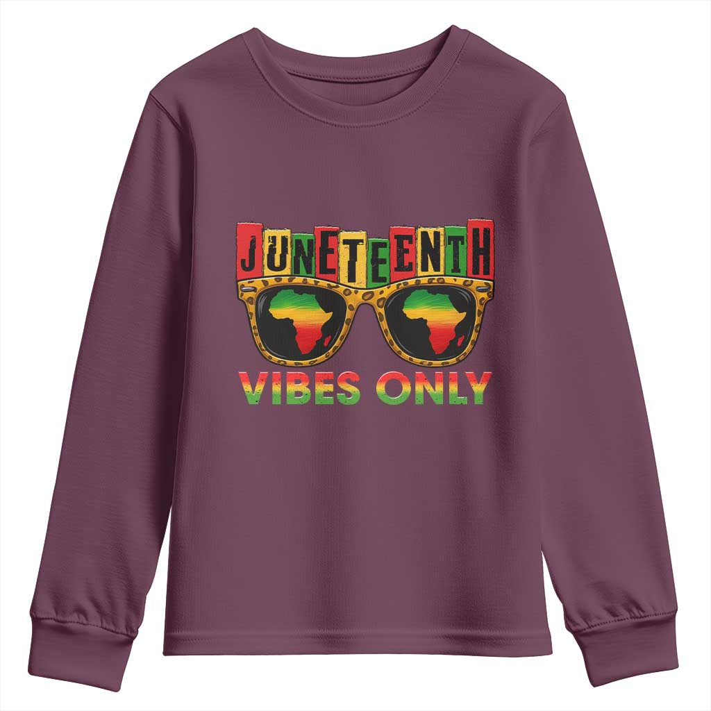 Juneteenth Vibes Only Youth Sweatshirt Afro Pride Sunglasses Black History Celebration - African Pride