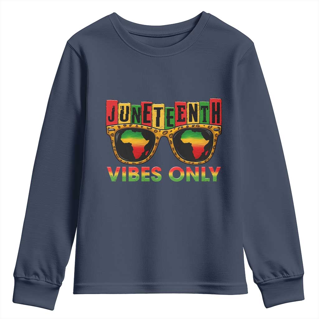 Juneteenth Vibes Only Youth Sweatshirt Afro Pride Sunglasses Black History Celebration - African Pride
