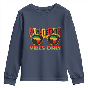 Juneteenth Vibes Only Youth Sweatshirt Afro Pride Sunglasses Black History Celebration - African Pride