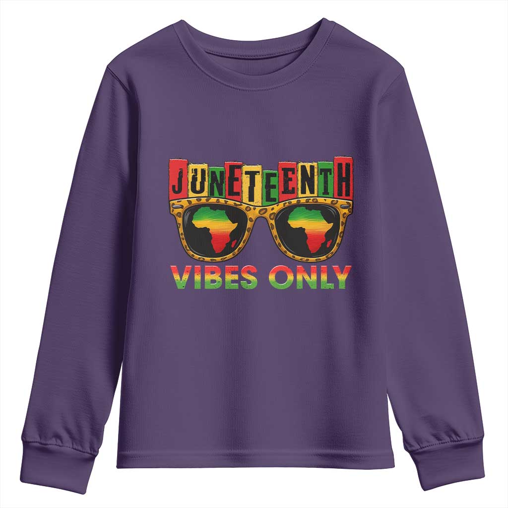Juneteenth Vibes Only Youth Sweatshirt Afro Pride Sunglasses Black History Celebration - African Pride