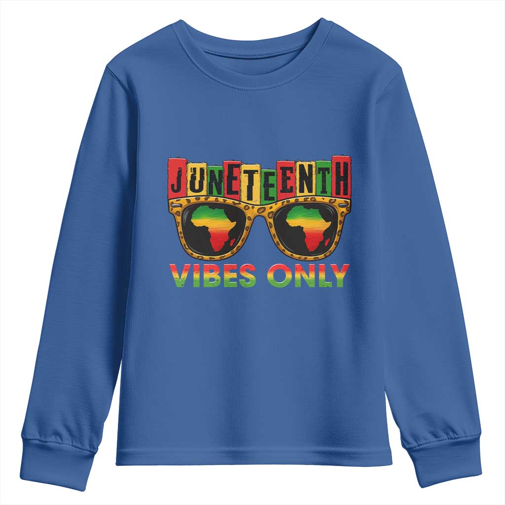 Juneteenth Vibes Only Youth Sweatshirt Afro Pride Sunglasses Black History Celebration - African Pride