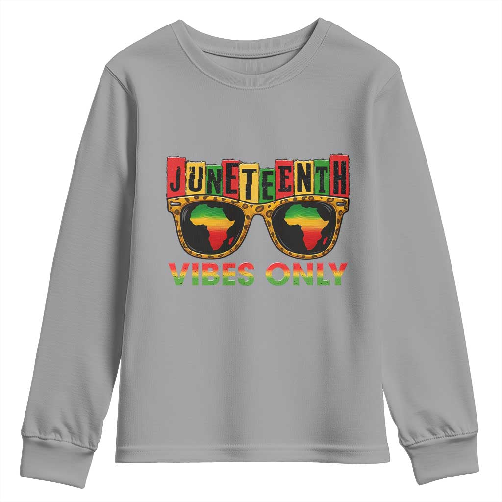 Juneteenth Vibes Only Youth Sweatshirt Afro Pride Sunglasses Black History Celebration - African Pride