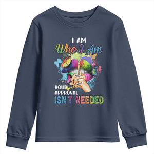 Black Queen Youth Long Sleeve Shirt I Am Who I Am Your Approval Isn't Needed Colorful Butterflies
