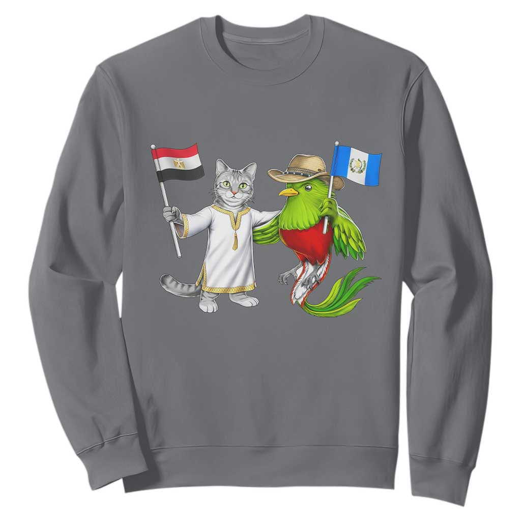Egypt and Guatemala Friendship Heritage Pride Sweatshirt Cute Cat and Quetzal Holding Flag
